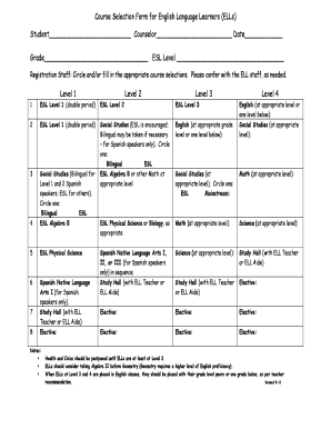 Course Selection Form for English Language Learners