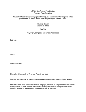 High School Play Festival Program Template