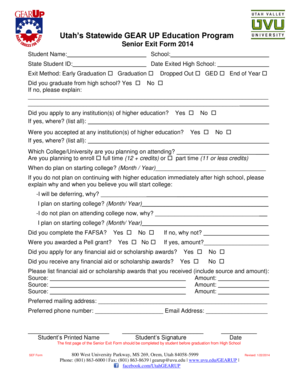 Utah GEAR UP Senior Exit Form