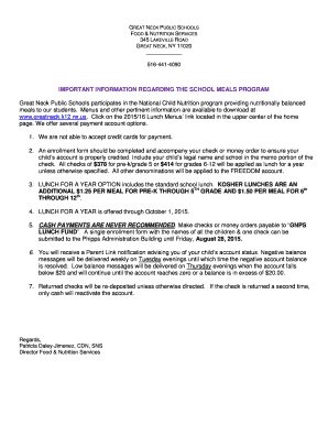 Great Neck Public Schools Lunch Payment Form