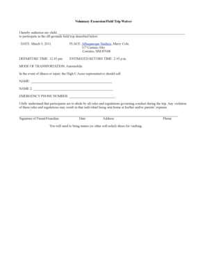 Voluntary Excursion Field Trip Waiver