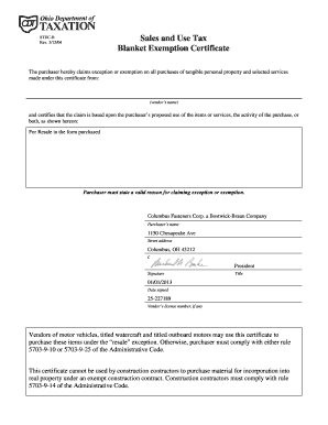 Ohio Blanket Exemption Certificate