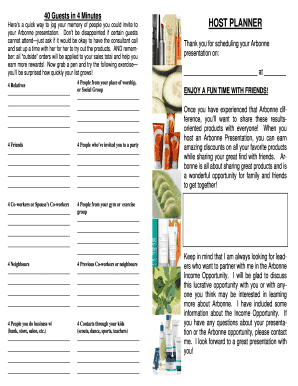 Arbonne Presentation Host Planner