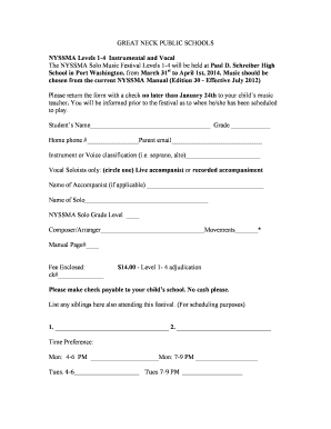 NYSSMA Solo Music Festival Registration Form