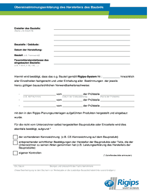 Übereinstimmungserklärung des Herstellers des Bauteils