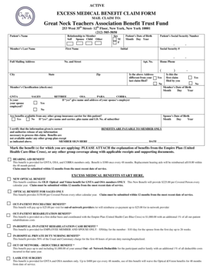 Excess Medical Benefit Claim Form