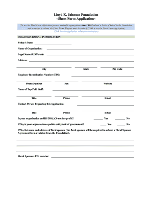 Lloyd K. Johnson Foundation Short Form Application - lloydkjohnsonfoundation