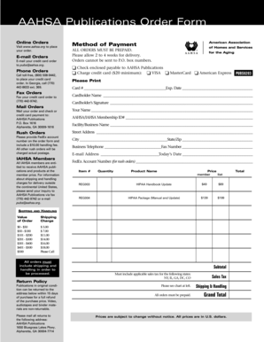 AAHSA Publications Order Form
