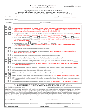 University Interscholastic League Eligibility Questionnaire