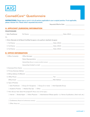 CosmediCareSM Surgical Practice Questionnaire
