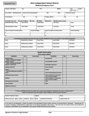 Alvin Independent School District Medical Emergency Form