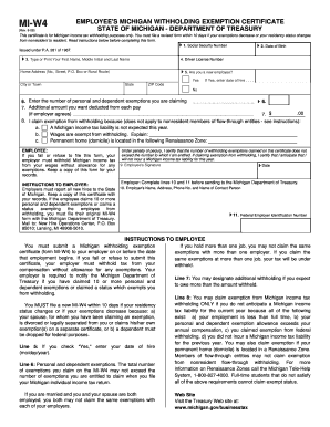 Michigan W4 Employee Withholding Exemption Certificate
