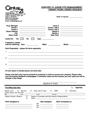Century 21 Judge Fite Tenant Work Order Request