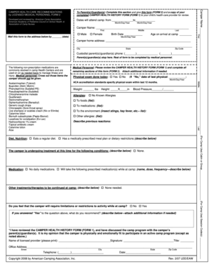 Camper Health Recommendations Form