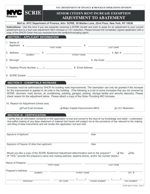 NYC SCRIE Rent Increase Exemption Form