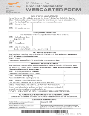 2013 Small Broadcaster Minimum Fee Form