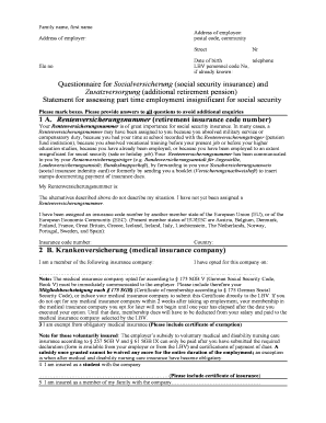Fragebogen zur Sozialversicherung und Zusatzversorgung