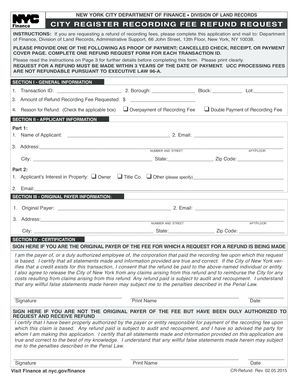 New York City Recording Fee Refund Request