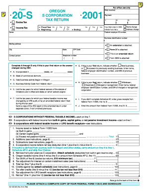 Oregon S Corporation Tax Return 2001