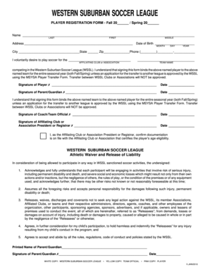 Western Suburban Soccer League Player Registration Form