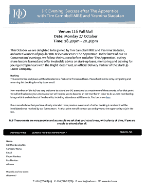 IoD Event Booking Form