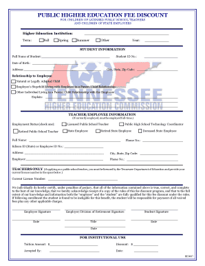 Tennessee Public Higher Education Fee Discount Form