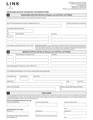 Deceased Estate Standard Transfer Form