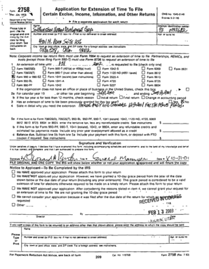 IRS Form 2758 Application for Extension of Time To File