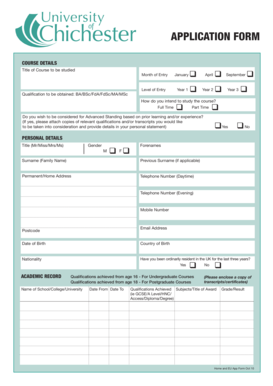 University of Chichester Application Form