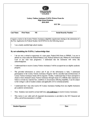 Lottery Tuition Assistance FAFSA Waiver Form