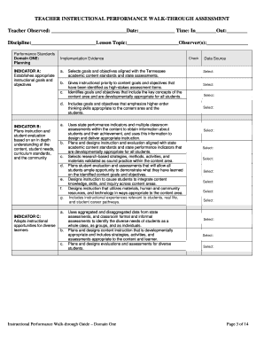 Tennessee Teacher Instructional Performance Walk-Through Assessment