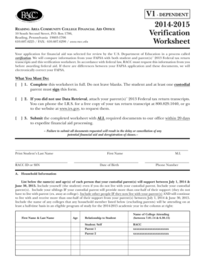 2014-2015 Financial Aid Verification Worksheet