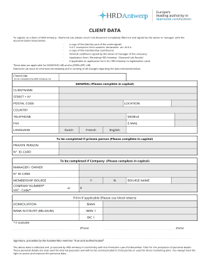 HRD Antwerp Diamond Lab Client Registration Form