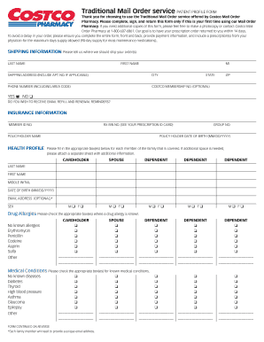 Costco Mail Order Pharmacy Patient Profile Form