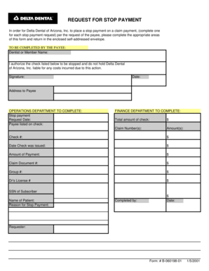 Delta Dental Stop Payment Request