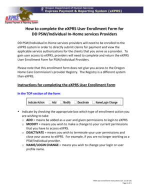 eXPRS User Enrollment Form for PSW/Individual In-Home Providers