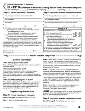 Illinois IL-1310 Statement for Deceased Taxpayer Refund
