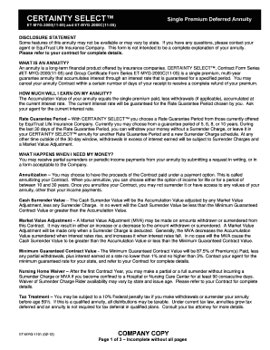 Certainty Select Single Premium Deferred Annuity