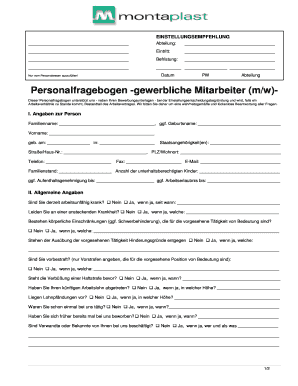 Personalfragebogen -gewerbliche Mitarbeiter (m/w)-