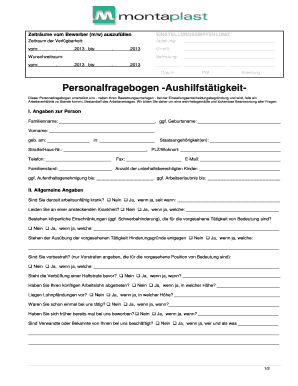 Personalfragebogen -Aushilfstätigkeit-