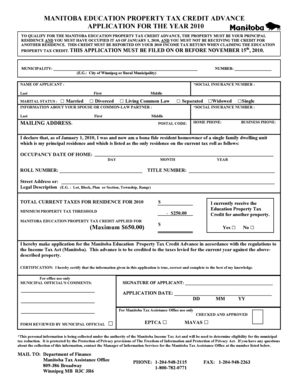 Manitoba Education Property Tax Credit Advance Application