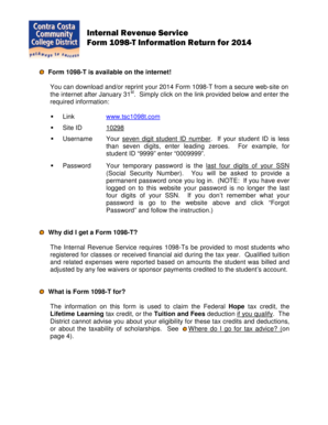 Form 1098-T Information Return for 2014