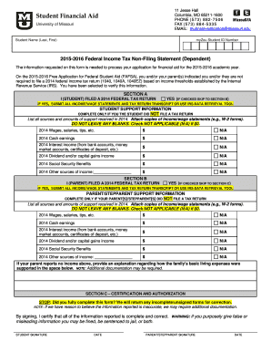 2015-2016 Federal Income Tax Non-Filing Statement