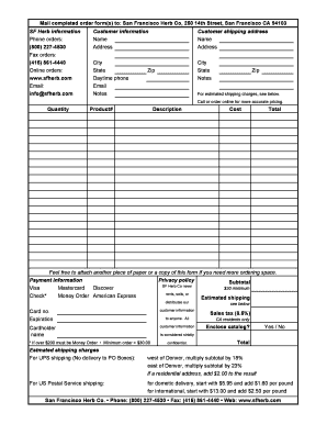 San Francisco Herb Co Order Form