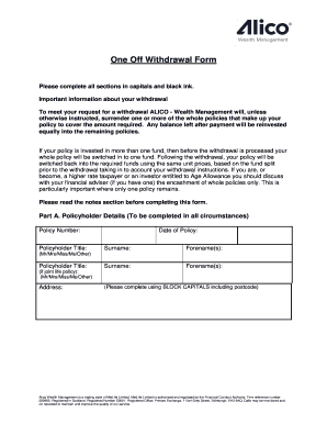 One Off Withdrawal Form