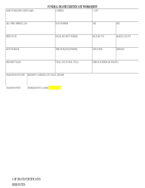 Funeral Death Certificate Worksheet