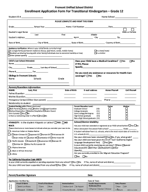 Fremont Unified School District Enrollment Application
