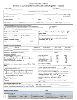 Fremont Unified School District Enrollment Application