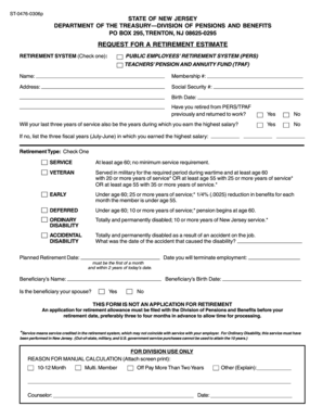 New Jersey Retirement Estimate Request