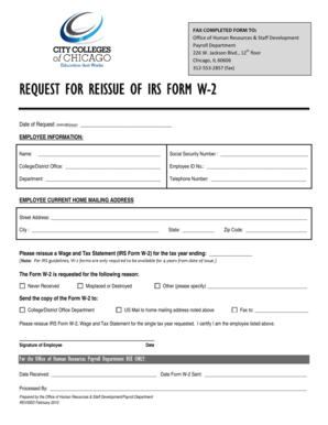 Request for Reissue of IRS Form W-2